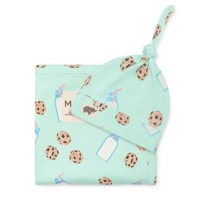 M + A Monica + Andy Organic Cotton Swaddle Blanket + Cap Set Milk + Cookies